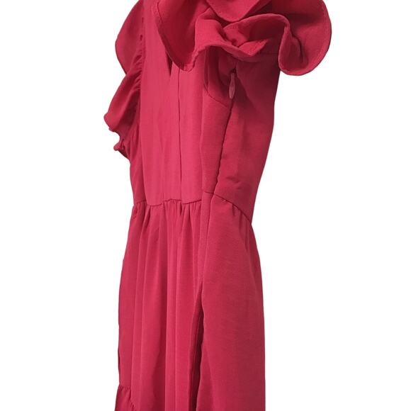 THML Magenta Flutter‎ Sleeved Tiered Dress Midi Size Small NWT - Picture 3 of 7